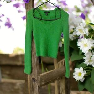 Forever 21 Kelly Green Long Sleeve Fuzzy Cropped Sweater 90s Y2K Spring